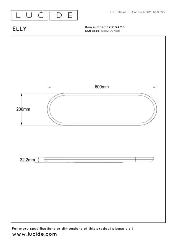 Lucide ELLY - Deckenleuchte - LED Dim. - CCT - 1x24W 2700K/4000K - Opal | Essential - technisch